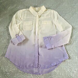 Ladies Ivory to Lilac gradient sheer blouse, size L